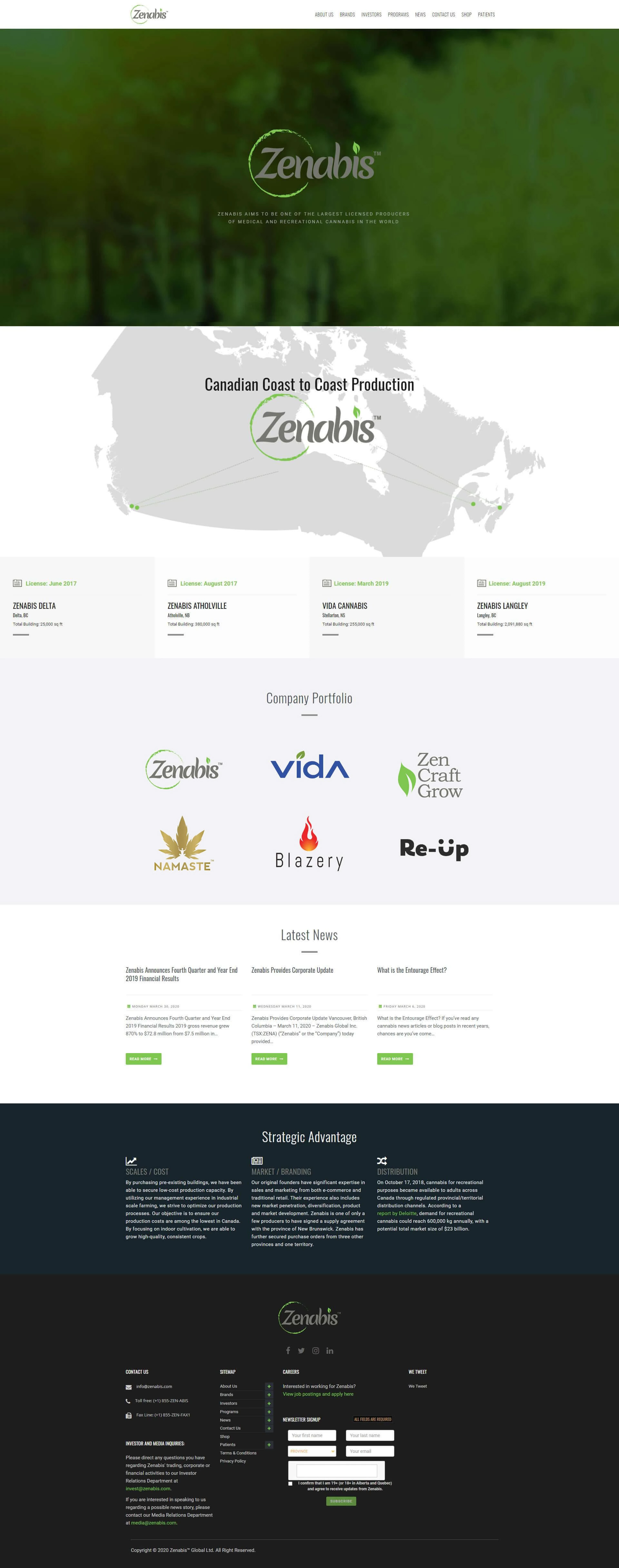 Zenabis Website Screenshot