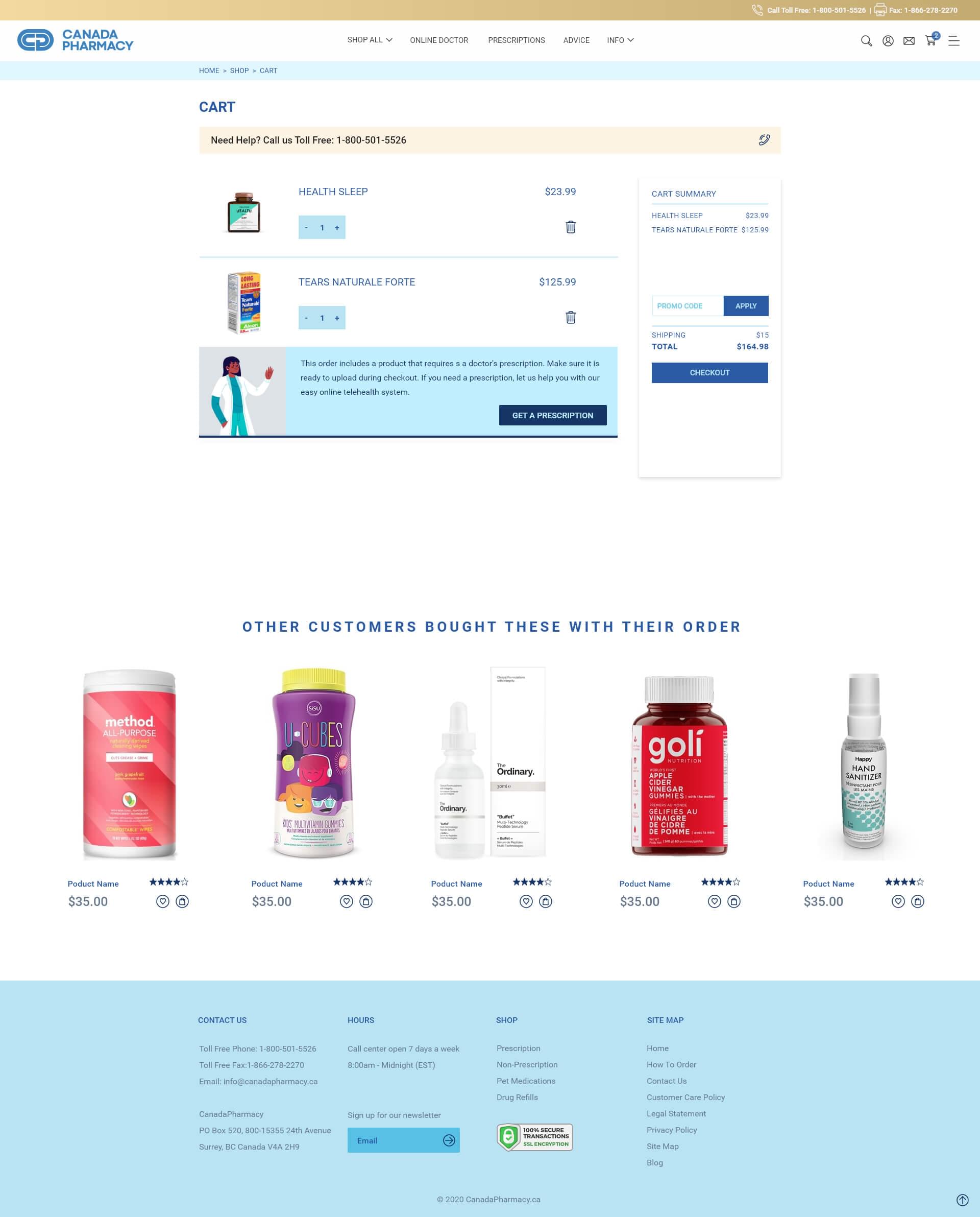 Website Cart Prescriptions Screen